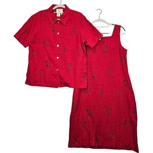 Country Wear Linen midi tank dress blouse set Womens S Red prairie beachy shell